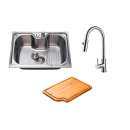 Kit Cuba Gourmet Borari com Tábua de Corte Carajás e Torneira Misturador Monocomando Muru Pingoo.casa - Prata