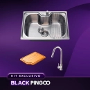 Kit Cuba Gourmet Borari com Torneira Misturador Monocomando Iriri e Tábua de Corte Pingoo.casa - Prata