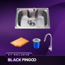 Kit Cuba Gourmet Borari com Torneira Misturador Monocomando Iriri, Tábua de Corte e Lixeira Pingoo.casa - Prata