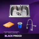 Kit Cuba Gourmet Borari com Torneira Misturador Monocomando Munim, Tábua de Corte e Lixeira Pingoo.casa - Prata