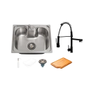 Kit Cuba Gourmet Nawa com Tábua de Corte e Torneira Misturador Monocomando Munim Pingoo.casa - Prata e Preto