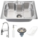 Kit Cuba Gourmet para Cozinha com Acessórios Aço Inox 201 60x42cm Carajás e Torneira Misturador Monocomando Munim Prata