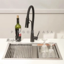 Kit Cuba para Cozinha Gourmet com Acessórios Aruá e Torneira para Cozinha Misturador Monocomando Iriri - Prata