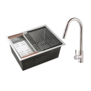 Kit Cuba para Cozinha Gourmet com Acessórios Aruá e Torneira para Cozinha Misturador Monocomando Iriri - Prata