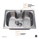 Kit Cuba para Cozinha Gourmet Pia Aço Inox 304 com Acessórios Tábua de Corte Borari e Torneira Gourmet Munim Prata