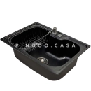 Kit Cuba para Cozinha Gourmet Pia Aço Inox com Acessórios e Tábua de Corte Carajás Preta e Torneira Monocomando Envira Preto