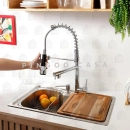 Kit Cuba para Cozinha Gourmet Pia Aço Inox com Acessórios e Tábua de Corte Nawa 50 cm e Torneira Gourmet Munim Prata