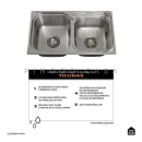 Kit Cuba para Cozinha Gourmet Pia Dupla Aço Inox com Acessórios e Tábua de Corte e Lixeira 5L Ticunas Prata