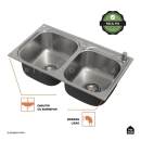 Kit Cuba para Cozinha Gourmet Pia Dupla Aço Inox com Acessórios Tábua de Corte Lixeira 5L Ticunas e Torneira Monocomando Gourmet Munim Prata