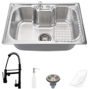 Kit Cuba para Cozinha Pia com Acessórios Carajás e Torneira Monocomando Gourmet Munim - Prata e Preto