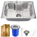 Kit Cuba para Cozinha Pia com Acessórios Inox Carajás Tábua de Corte e Lixeira Prata