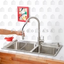 Kit Cuba para Cozinha Pia Dupla com Acessórios Ticunas e Torneira Monocomando Gourmet Iriri Prata