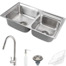 Kit Cuba para Cozinha Pia Dupla com Acessórios Ticunas e Torneira Monocomando Gourmet Iriri Prata