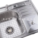 Kit Cuba para Cozinha Pia Dupla em Aço Inox com Acessórios com Lixeira Caiapós e Torneira Gourmet Munim Prata
