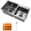 Kit Cuba para Cozinha Pia Dupla em Aço Inox com Acessórios e Tábua de Corte Awá Preto