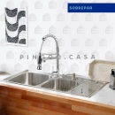 Kit Cuba para Cozinha Pia Dupla em Aço Inox Nukini com Acessórios Lixeira e Tábua de Corte e Torneira Gourmet Munim Prata