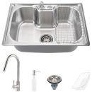 Kit Cuba para Cozinha Pia Inox com Acessórios Carajás e Torneira Gourmet Monocomando Extensível riri Prata Escovado
