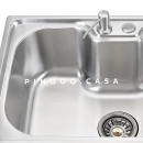 Kit Cuba para Cozinha Pia Inox Com Acessórios e Tábua Carajás e Torneira Gourmet Monocomando Munim - Prata e Preto