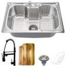 Kit Cuba para Cozinha Pia Inox Com Acessórios e Tábua Carajás e Torneira Gourmet Monocomando Munim - Prata e Preto