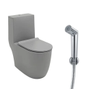 Kit Vaso Sanitário Monobloco Amazonita e Ducha Higiênica para Banheiro Apa - Cinza e Prata