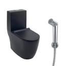 Kit Vaso Sanitário Monobloco Amazonita e Ducha Higiênica para Banheiro Apa - Prata e Preto