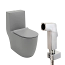 Kit Vaso Sanitário Monobloco Amazonita e Ducha Higiênica para Banheiro Jacuí - Cinza e Prata