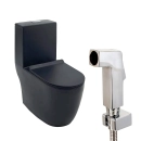 Kit Vaso Sanitário Monobloco Amazonita e Ducha Higiênica para Banheiro Jacuí - Prata e Preto