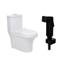 Kit Vaso Sanitário Monobloco Caixa Acoplada Barita e Ducha Manual Jacuí Pingoo.casa - Branco e Preto