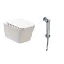 Kit Vaso Sanitário Suspenso Saída Horizontal Esmeralda e Ducha Manual Apa Pingoo.casa - Branco e Prata