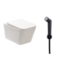 Kit Vaso Sanitário Suspenso Saída Horizontal Esmeralda e Ducha Manual Apa Pingoo.casa - Branco e Preto