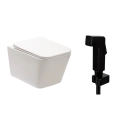 Kit Vaso Sanitário Suspenso Saída Horizontal Esmeralda e Ducha Manual Jacuí Pingoo.casa - Branco e Preto