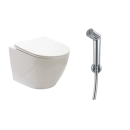 Kit Vaso Sanitário Suspenso Saída Horizontal Hematita e Ducha Manual Apa Pingoo.casa - Branco e Prata