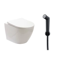 Kit Vaso Sanitário Suspenso Saída Horizontal Hematita e Ducha Manual Apa Pingoo.casa - Branco e Preto
