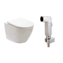 Kit Vaso Sanitário Suspenso Saída Horizontal Hematita e Ducha Manual Jacuí Pingoo.casa - Branco e Prata