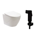 Kit Vaso Sanitário Suspenso Saída Horizontal Hematita e Ducha Manual Jacuí Pingoo.casa - Branco e Preto