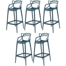 Kit 5 Banquetas alta para bancada Master Allegra em Polipropileno 78 cm - Azul petróleo
