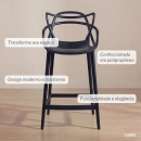 Kit 4 Banquetas média para bancada Master Allegra em Polipropileno 66 cm - Preto