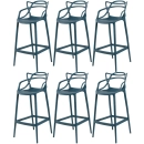 Kit 6 Banquetas alta para bancada Master Allegra em Polipropileno 78 cm - Azul petróleo