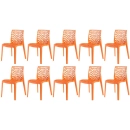 Kit 10 Cadeiras de jantar Gruvyer com design contemporâneo e anatômico - Laranja