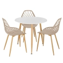 Mesa de jantar redonda 80 cm branco + 3 cadeiras Clarice Cloe Nude