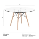Mesa de jantar redonda Eames Eiffel com tampo de vidro 120 cm