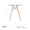 Mesa de jantar redonda Eames Eiffel com tampo de vidro 70 cm