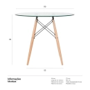 Mesa de jantar redonda Eames Eiffel com tampo de vidro 90 cm
