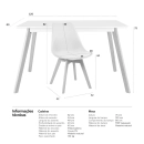 Mesa de jantar retangular 80 x 120 cm preto + 4 cadeiras estofadas Leda - branco