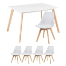 Mesa de jantar retangular 80 x 120 cm preto + 4 cadeiras estofadas Leda - branco