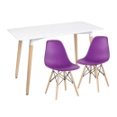 Mesa de Jantar Retangular Eames 60 x 120 cm + 2 Cadeiras Eiffel Dsw - Roxo