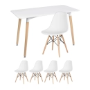 Mesa de jantar retangular Eames 60 x 120 cm branco + 4 cadeiras Eiffel DSW Branco