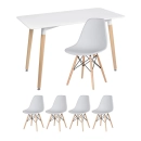 Mesa de jantar retangular Eames 60 x 120 cm branco + 4 cadeiras Eiffel DSW Cinza claro