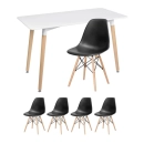 Mesa de jantar retangular Eames 60 x 120 cm branco + 4 cadeiras Eiffel DSW Preto