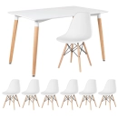 Mesa de jantar retangular Eames 80 x 120 cm branco + 6 cadeiras Eiffel DSW Branco